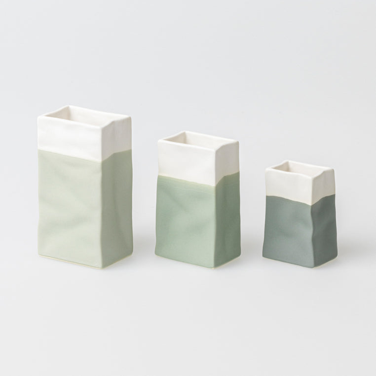 Vase Porzellantüte Mini 3er-Set grün